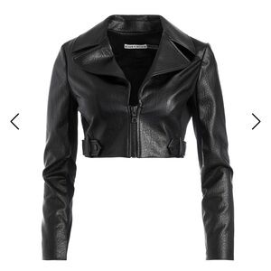 Alice + Olivia Black Cropped Vegan Leather Jacket